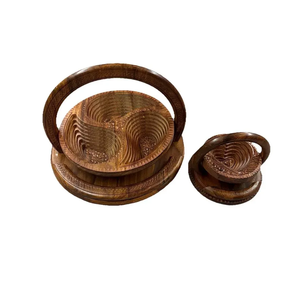Folding Collapsible Wooden Baskets Trivet Paisley Floral Handmade 12